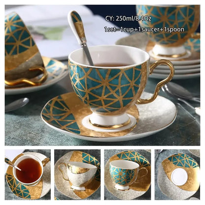 Europe Noble Bone China Coffee Cup Saucer Spoon Set 200ml Luxury Ceramic Mug Top-grade Porcelain Tea Cup Cafe Party Drinkware