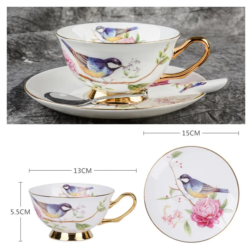 Europe Noble Bone China Coffee Cup Saucer Spoon Set 200ml Luxury Ceramic Mug Top-grade Porcelain Tea Cup Cafe Party Drinkware