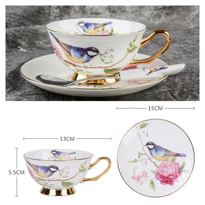 Europe Noble Bone China Coffee Cup Saucer Spoon Set 200ml Luxury Ceramic Mug Top-grade Porcelain Tea Cup Cafe Party Drinkware