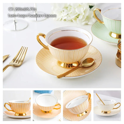 Europe Noble Bone China Coffee Cup Saucer Spoon Set 200ml Luxury Ceramic Mug Top-grade Porcelain Tea Cup Cafe Party Drinkware