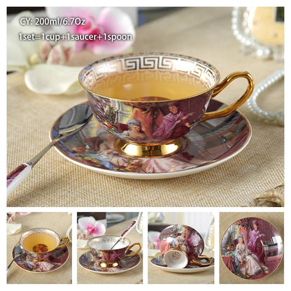 Europe Noble Bone China Coffee Cup Saucer Spoon Set 200ml Luxury Ceramic Mug Top-grade Porcelain Tea Cup Cafe Party Drinkware