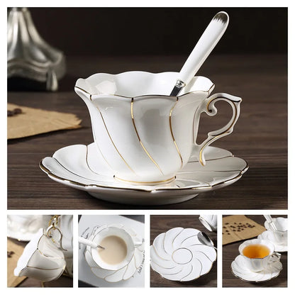 Europe Noble Bone China Coffee Cup Saucer Spoon Set 200ml Luxury Ceramic Mug Top-grade Porcelain Tea Cup Cafe Party Drinkware