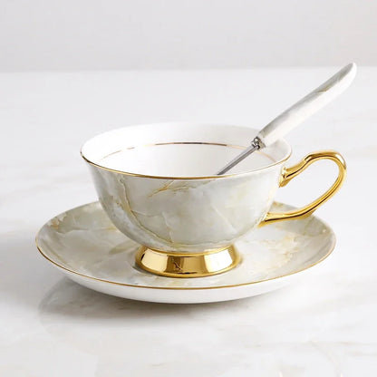 Europe Noble Bone China Coffee Cup Saucer Spoon Set 200ml Luxury Ceramic Mug Top-grade Porcelain Tea Cup Cafe Party Drinkware