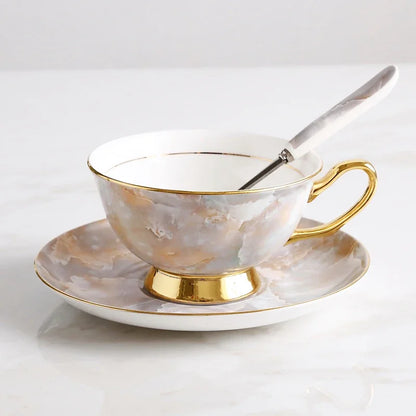 Europe Noble Bone China Coffee Cup Saucer Spoon Set 200ml Luxury Ceramic Mug Top-grade Porcelain Tea Cup Cafe Party Drinkware