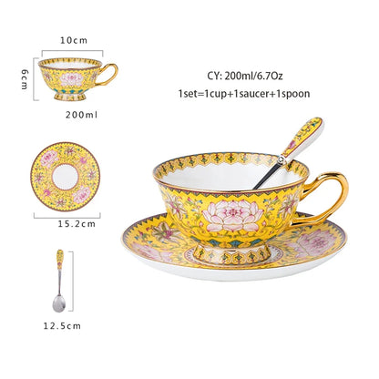 Europe Noble Bone China Coffee Cup Saucer Spoon Set 200ml Luxury Ceramic Mug Top-grade Porcelain Tea Cup Cafe Party Drinkware