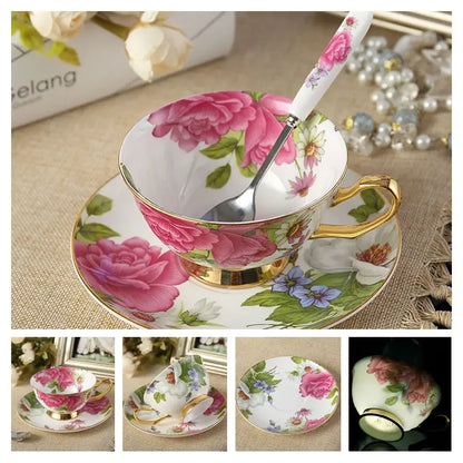 Europe Noble Bone China Coffee Cup Saucer Spoon Set 200ml Luxury Ceramic Mug Top-grade Porcelain Tea Cup Cafe Party Drinkware
