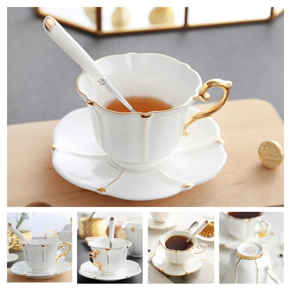 Europe Noble Bone China Coffee Cup Saucer Spoon Set 200ml Luxury Ceramic Mug Top-grade Porcelain Tea Cup Cafe Party Drinkware