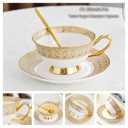 Europe Noble Bone China Coffee Cup Saucer Spoon Set 200ml Luxury Ceramic Mug Top-grade Porcelain Tea Cup Cafe Party Drinkware