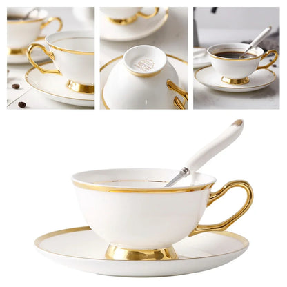 Europe Noble Bone China Coffee Cup Saucer Spoon Set 200ml Luxury Ceramic Mug Top-grade Porcelain Tea Cup Cafe Party Drinkware