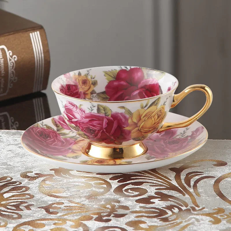 Europe Noble Bone China Coffee Cup Saucer Spoon Set 200ml Luxury Ceramic Mug Top-grade Porcelain Tea Cup Cafe Party Drinkware