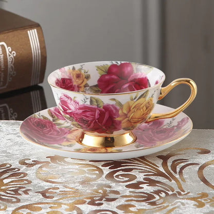 Europe Noble Bone China Coffee Cup Saucer Spoon Set 200ml Luxury Ceramic Mug Top-grade Porcelain Tea Cup Cafe Party Drinkware