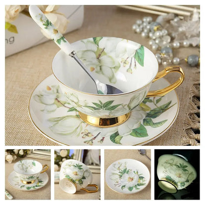 Europe Noble Bone China Coffee Cup Saucer Spoon Set 200ml Luxury Ceramic Mug Top-grade Porcelain Tea Cup Cafe Party Drinkware