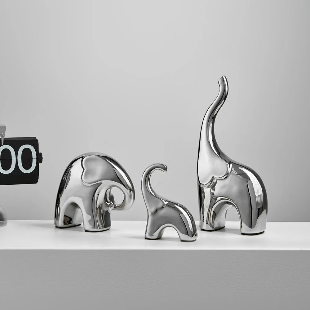 European  Abstract Elephant Sculpture & Figurines Home Decor Silver Statue Ornaments Bedroom Decoration