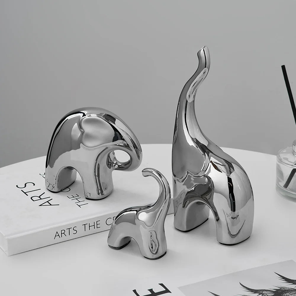 European  Abstract Elephant Sculpture & Figurines Home Decor Silver Statue Ornaments Bedroom Decoration