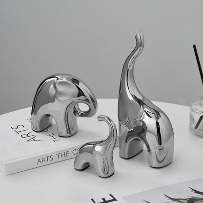 European  Abstract Elephant Sculpture & Figurines Home Decor Silver Statue Ornaments Bedroom Decoration