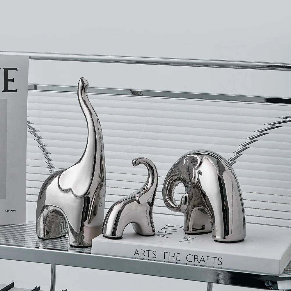 European  Abstract Elephant Sculpture & Figurines Home Decor Silver Statue Ornaments Bedroom Decoration