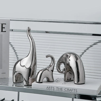 European  Abstract Elephant Sculpture & Figurines Home Decor Silver Statue Ornaments Bedroom Decoration