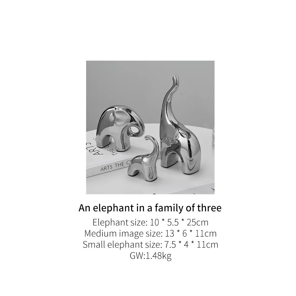 European  Abstract Elephant Sculpture & Figurines Home Decor Silver Statue Ornaments Bedroom Decoration