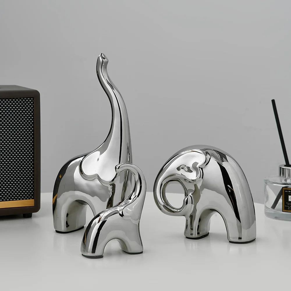 European  Abstract Elephant Sculpture & Figurines Home Decor Silver Statue Ornaments Bedroom Decoration