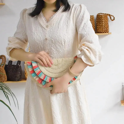 European And American Retro Woven Tassel Handbag Women's Summer Beach Vacation Niche Design Commuter Straw Dumpling Bag