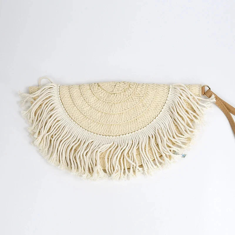 European And American Retro Woven Tassel Handbag Women's Summer Beach Vacation Niche Design Commuter Straw Dumpling Bag