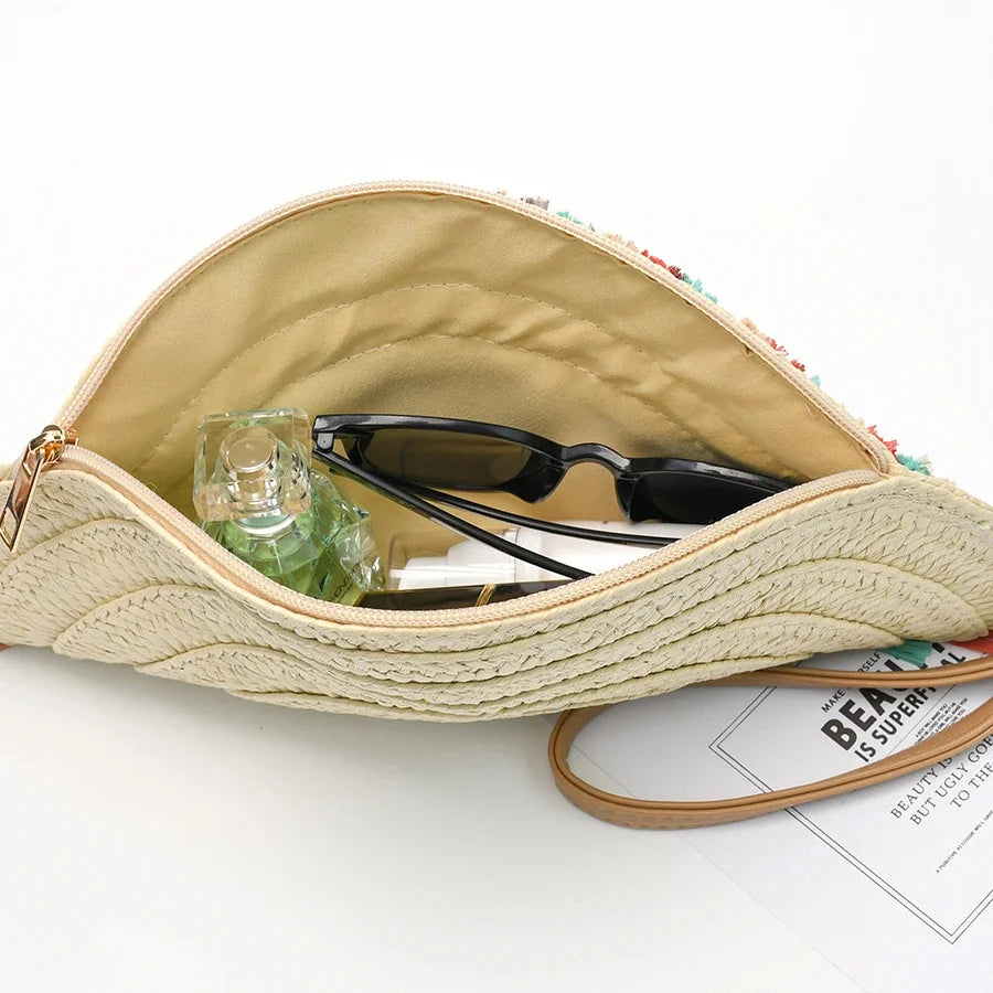 European And American Retro Woven Tassel Handbag Women's Summer Beach Vacation Niche Design Commuter Straw Dumpling Bag