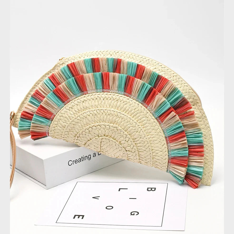 European And American Retro Woven Tassel Handbag Women's Summer Beach Vacation Niche Design Commuter Straw Dumpling Bag