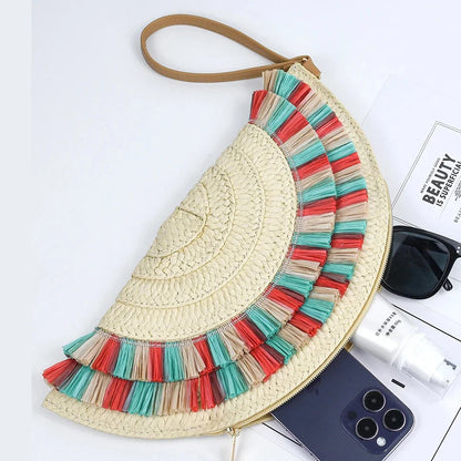European And American Retro Woven Tassel Handbag Women's Summer Beach Vacation Niche Design Commuter Straw Dumpling Bag