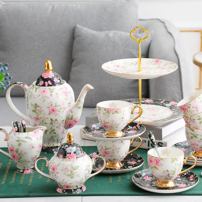 European Bone China Tea Set English Afternoon Tea Cup Set Teapot High-Grade Porcelain Coffee Pot