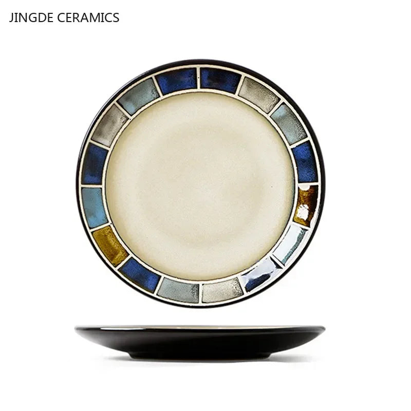 European Ceramic Cutlery Household Dishes Retro Kiln Glaze Porcelain Plate Handmade Ceramic Dinner Plates Kitchen Accessories
