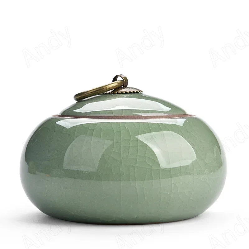 European Ceramic Tea Pot Ice Cracked Glaze Decor Seal Storage Jar with Lid Modern Living Room Desktop Candy Jars Home Decoration