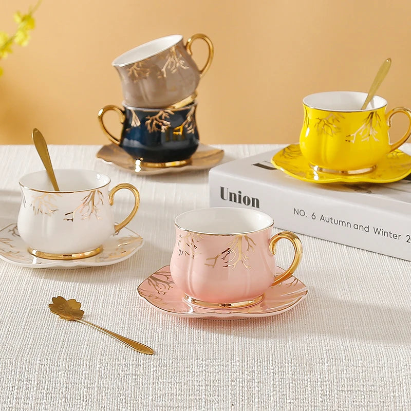 European Coffee Cup Household Afternoon Tea Set High Appearance Level Ceramic Gold Cup Light Luxury Coffee Cup and Saucer Set