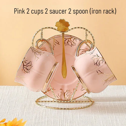 European Coffee Cup Household Afternoon Tea Set High Appearance Level Ceramic Gold Cup Light Luxury Coffee Cup and Saucer Set
