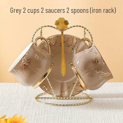 European Coffee Cup Household Afternoon Tea Set High Appearance Level Ceramic Gold Cup Light Luxury Coffee Cup and Saucer Set