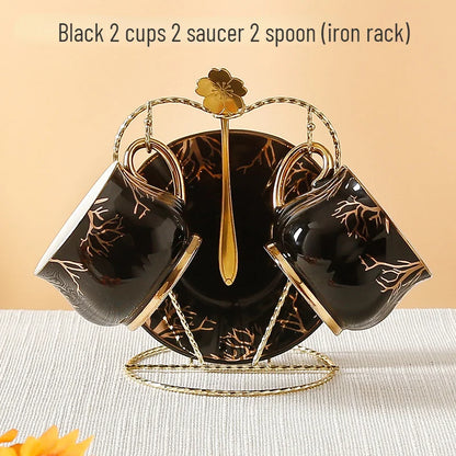 European Coffee Cup Household Afternoon Tea Set High Appearance Level Ceramic Gold Cup Light Luxury Coffee Cup and Saucer Set