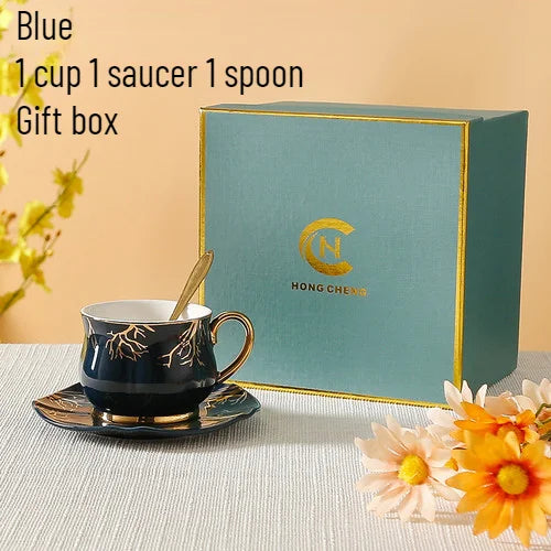 European Coffee Cup Household Afternoon Tea Set High Appearance Level Ceramic Gold Cup Light Luxury Coffee Cup and Saucer Set