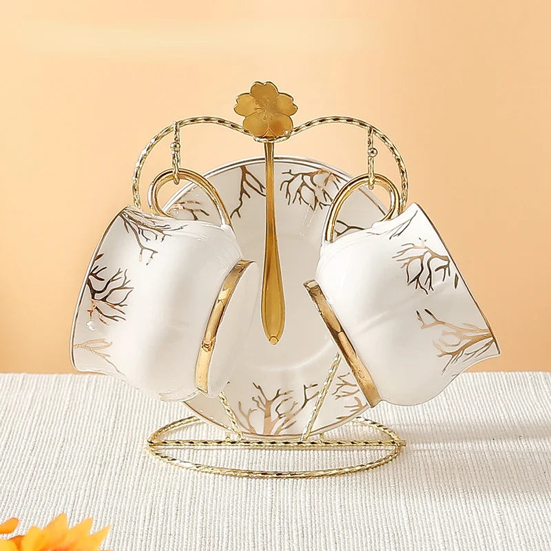 European Coffee Cup Household Afternoon Tea Set High Appearance Level Ceramic Gold Cup Light Luxury Coffee Cup and Saucer Set