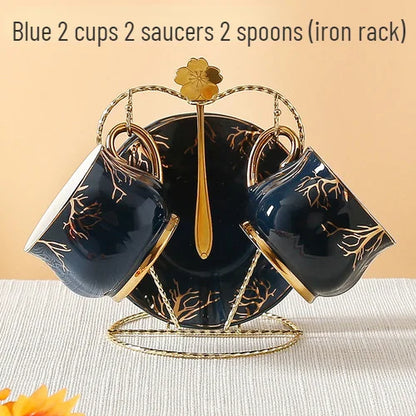 European Coffee Cup Household Afternoon Tea Set High Appearance Level Ceramic Gold Cup Light Luxury Coffee Cup and Saucer Set