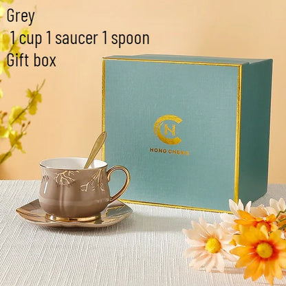 European Coffee Cup Household Afternoon Tea Set High Appearance Level Ceramic Gold Cup Light Luxury Coffee Cup and Saucer Set