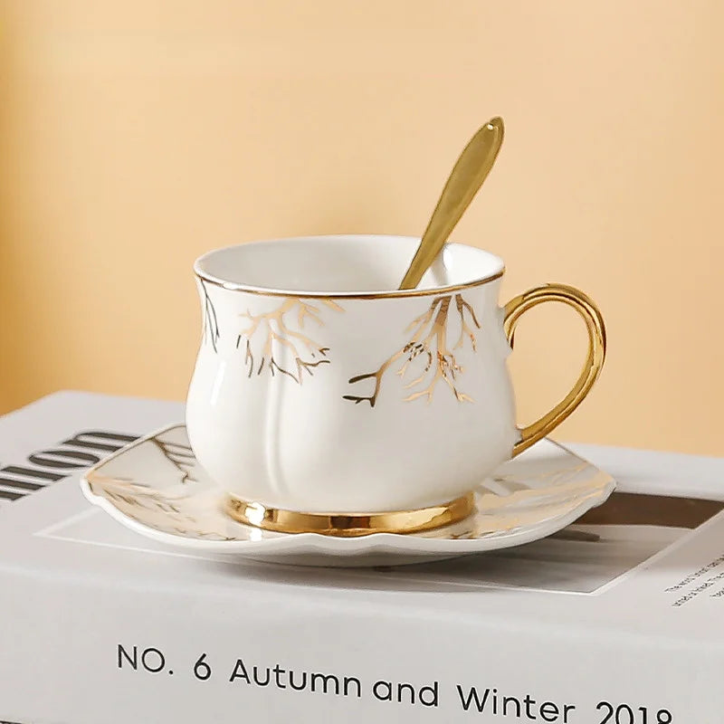 European Coffee Cup Household Afternoon Tea Set High Appearance Level Ceramic Gold Cup Light Luxury Coffee Cup and Saucer Set