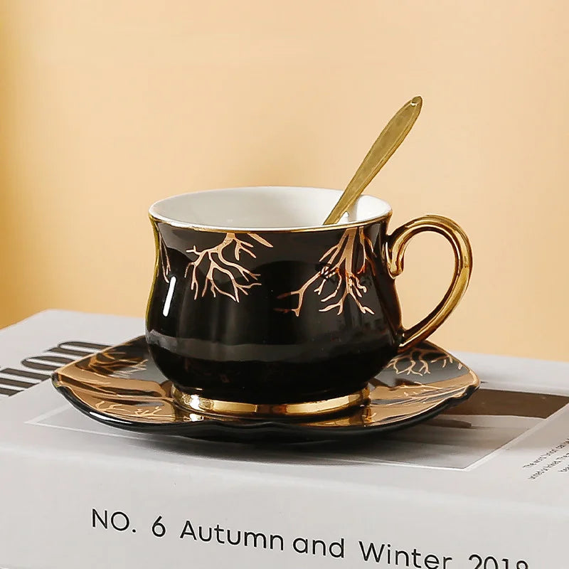 European Coffee Cup Household Afternoon Tea Set High Appearance Level Ceramic Gold Cup Light Luxury Coffee Cup and Saucer Set