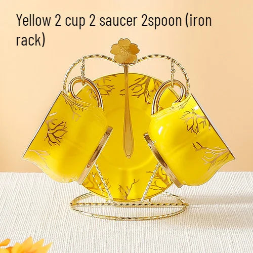 European Coffee Cup Household Afternoon Tea Set High Appearance Level Ceramic Gold Cup Light Luxury Coffee Cup and Saucer Set