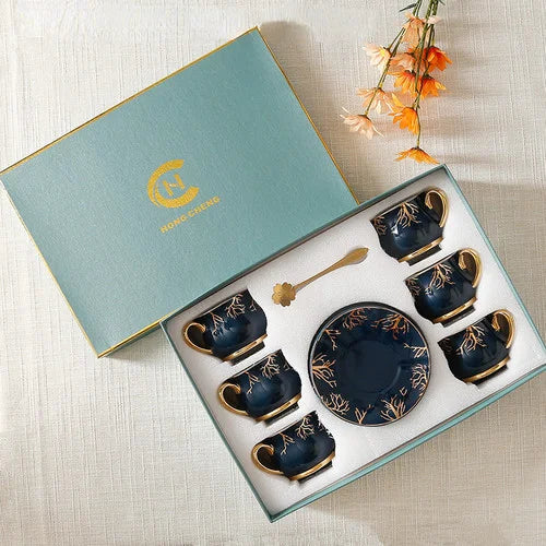 European Coffee Cup Household Afternoon Tea Set High Appearance Level Ceramic Gold Cup Light Luxury Coffee Cup and Saucer Set