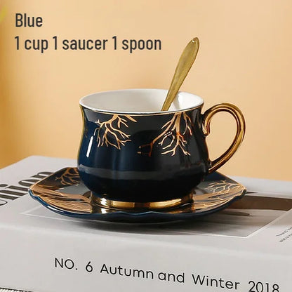 European Coffee Cup Household Afternoon Tea Set High Appearance Level Ceramic Gold Cup Light Luxury Coffee Cup and Saucer Set