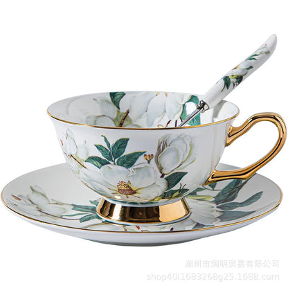 European Coffee Cup Set Bone Porcelain Flower Tea Cup Simple Ceramic Household English Black Tea Cup Afternoon Tea Set