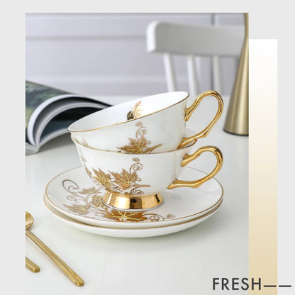 European Exquisite Coffee Cup and Dish Set Luxury British Afternoon Tea Cup Bone Porcelain Ceramic Household Flower Tea Cup