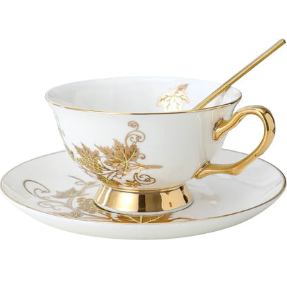 European Exquisite Coffee Cup and Dish Set Luxury British Afternoon Tea Cup Bone Porcelain Ceramic Household Flower Tea Cup