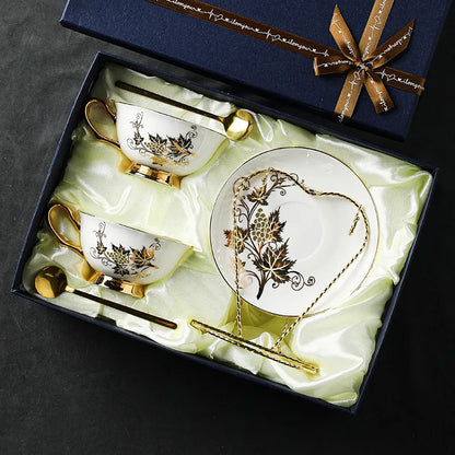 European Exquisite Coffee Cup and Dish Set Luxury British Afternoon Tea Cup Bone Porcelain Ceramic Household Flower Tea Cup