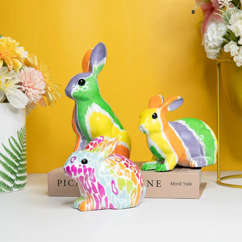 European Rabbit Ornaments Modern Creative Home Ornaments Colorful Resin Crafts Living Room TV Cabinet Ornaments