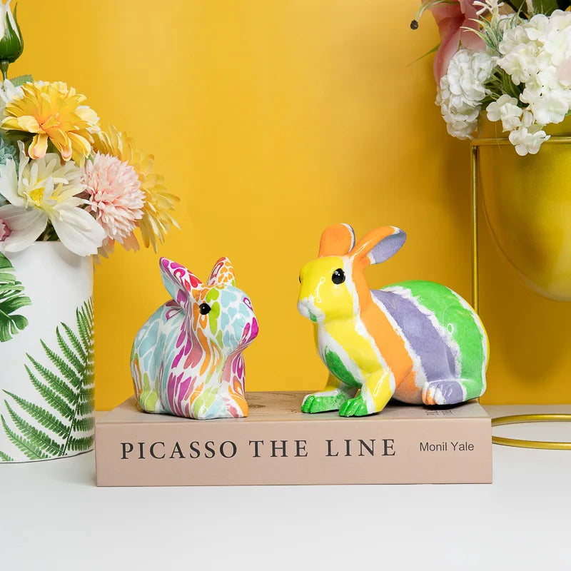 European Rabbit Ornaments Modern Creative Home Ornaments Colorful Resin Crafts Living Room TV Cabinet Ornaments